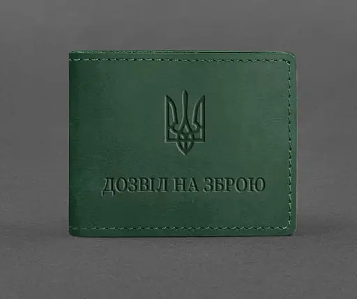 Кожаная обложка для разрешения на оружие зеленая Crazy Horse - фото 1