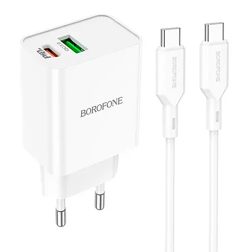 Адаптер мережевий Borofone Resource charger BA69A + кабель Type-C to Type-C 20W набір білий - фото 2