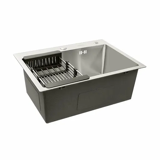 Кухонная мойка Platinum Handmade 580x430x220 (толщина 3,0/1,5 мм корзина и дозатор в комплекте), Нержавеющая сталь - фото 6