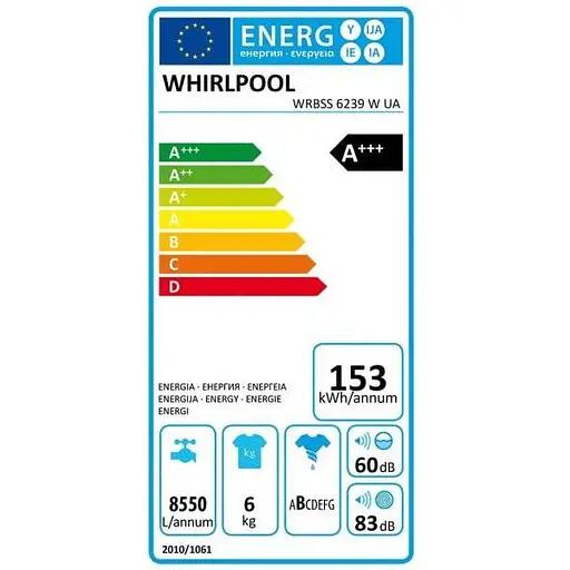 Стиральная машина Whirlpool WRBSS 6239 W UA автоматическая - фото 6