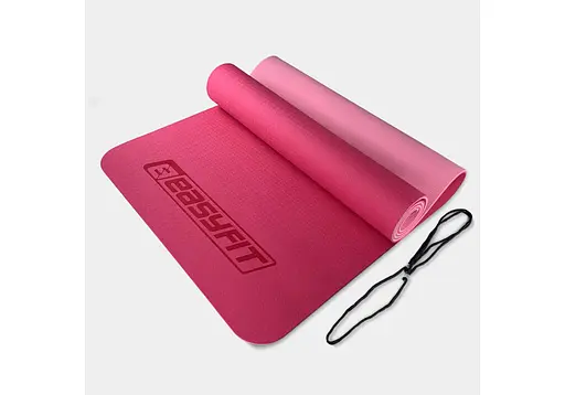 Коврик для йоги и фитнеса EasyFit TPE+TC 6 мм двухслойный розовый (EF-1924-PP) - фото 1