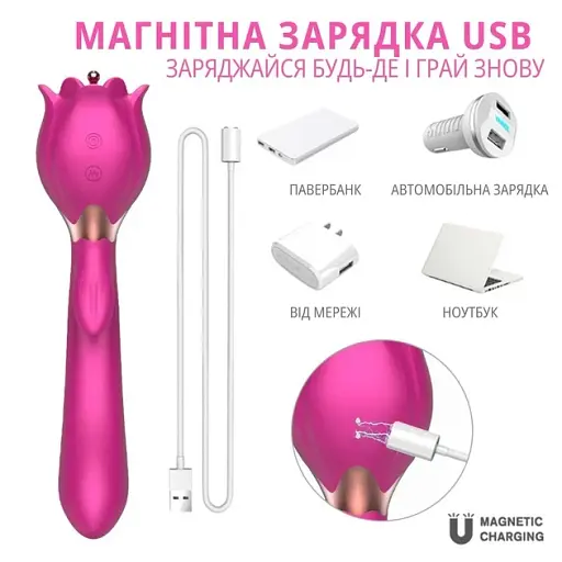 Вібратор I’MCUM Rose Twist з вібрацією, обертанням та насадками (IM-ZDB211) - фото 2