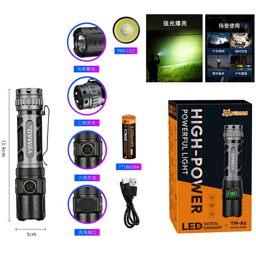 Тактический фонарь YEMAO YM-A6 2200 LM - фото 3