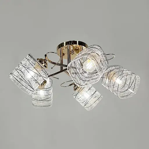 Люстра золота на 5 плафонів з чорно-білими візерунками | Line F | Арт. 9513/5 GD - фото 2