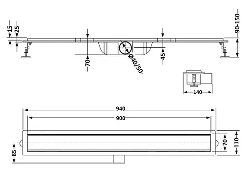 Линейный трап Qtap Scorpio Tile900 из нержавеющей стали, под плитку (поворотный сифон/сухой затвор) QTSCOTILE900 - фото 6