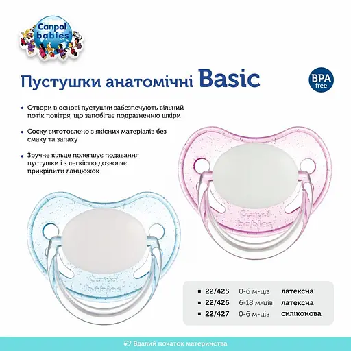 Пустышка Canpol babies Basic силиконовая анатомическая 0-6 мес. в ассортименте (22/427)  - фото 7
