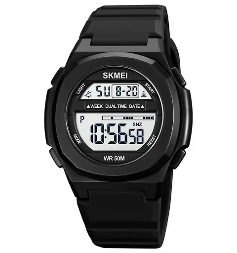 Часы мужские спортивные Skmei 1821 (Черные с белым циферблатом)