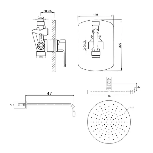 Душова система Kohlman Foxal 30 chrome + BOX прихованого монтажу QW220FR30, Хром - фото 2