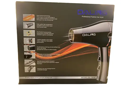 Фен стайлер для волосся Daling DL - 3006 Концентратор 2 швидкості 3 режими температури 4000Вт Чорний/Золото - фото 5