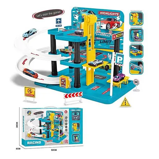 Игровой паркинг 3-уровневый с треком, механический подъемник, 2 машинки 652J40
