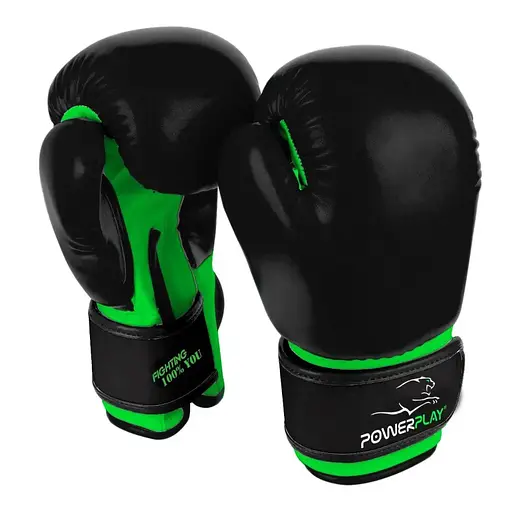 Дитячі рукавиці для  боксу Power Play PP 3004, Black/Green - 8 унцій - фото 4