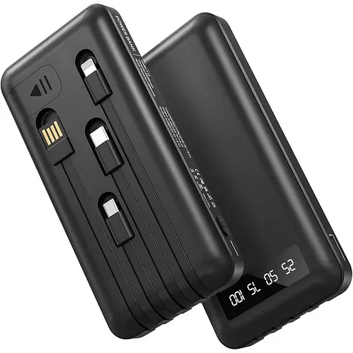 Повербанк 26800 мА·год з 4 вбудованими кабелями, 22,5 Вт Power Bank USB C Функція швидкого заряджання зі світлодіодним дисплеєм