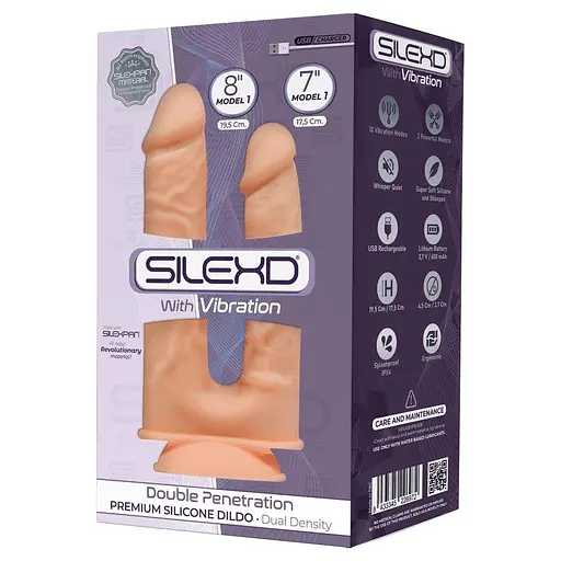 Фаллоимитатор двойной с вибрацией SilexD Double Gusto Flesh Motor (Model 1 size 8" & 7"), двухслойны - фото 3