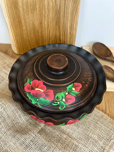 Макітра хвиля з кришкою керамічна (глиняна) Мак  2.5 л  - фото 2