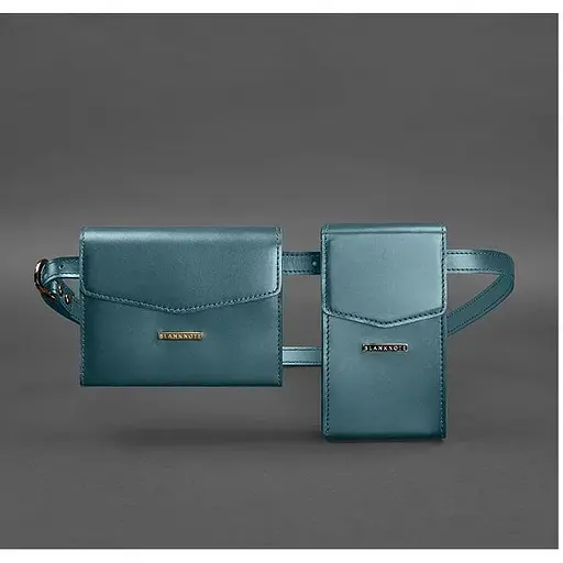 Набір жіночих зелених шкіряних сумок Mini поясна / кроссбоді - фото 1