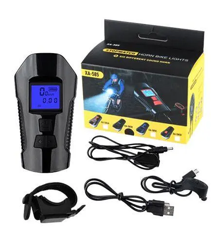Вело фонарь + компьютер + звонок XA-585-T6+2LED micro USB встроенный аккумулятор (4 режима) - фото 2