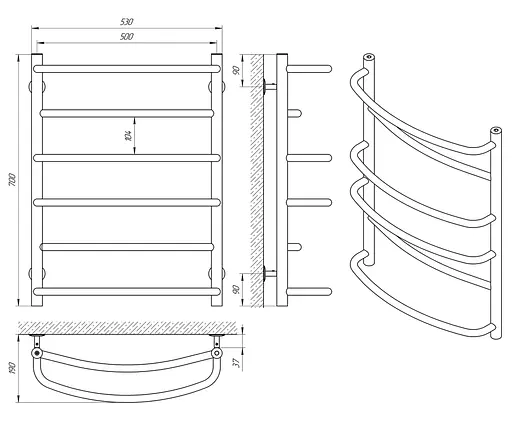 Водяна рушникосушка Laris Єврофлеш П6 500x700 74100015, Хром - фото 4