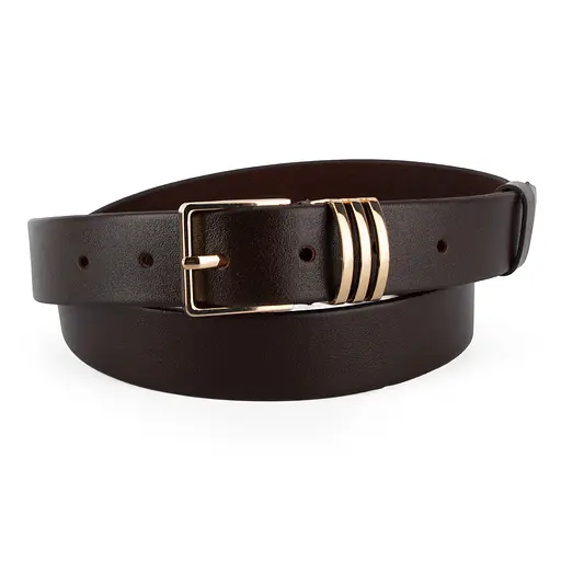Ремень женский кожаный JK-3063 темно-коричневый с золотой пряжкой (115 см) - фото 1