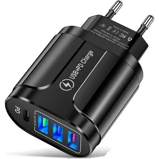 Зарядний пристрій Xiamen 3 USB Type-C Super Charge/Quick Charge 3.0 5 V/2,4 A Black (050557) - фото 2