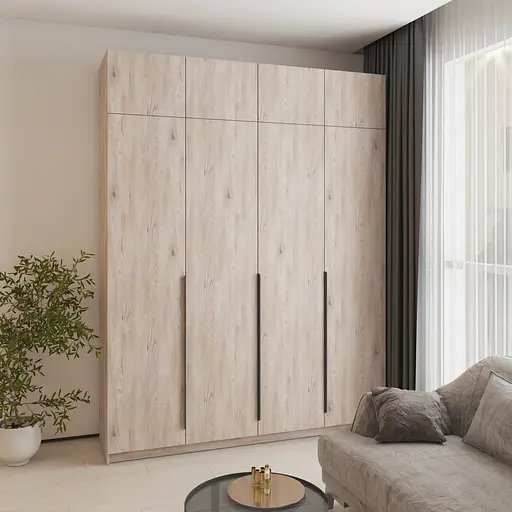 Шафа 4-дверна з антресоллю MebelStar Оскар ДСП BL-B, блок шухляд+полиці 200x52x260 см Аляска сірий (MBS-5089) - фото 1