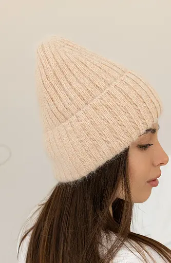 Теплая женская шапка Ангора Лили с флисовой подкладкой Молочный - фото 2