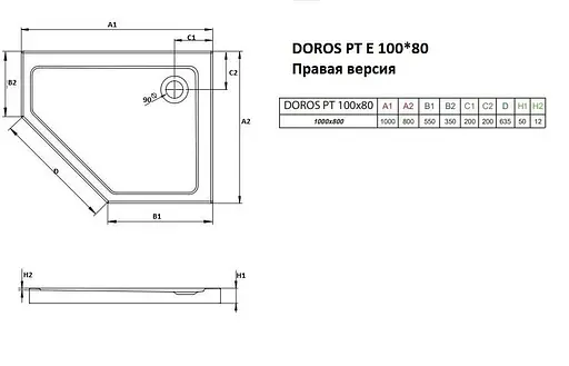 Душевой поддон Radaway Doros PT E 100x80 правый SDRPT1080-01R - фото 2
