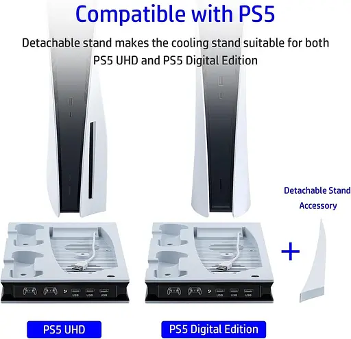 Wigearss Вертикальная охлаждающая подставка для PS5 с вентилятором и двумя контроллерами - фото 8