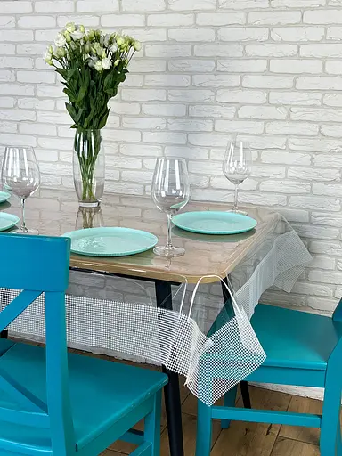 Скатертина силіконова з білою перлинною стрічкою 360х130 см - фото 4