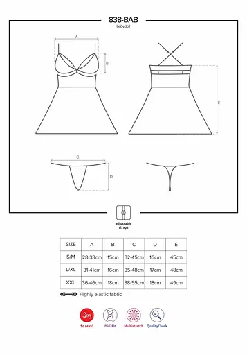 Эротический кружевной комплект с сеточкой Obsessive 838-BAB-1 babydoll & thong black черный пе XXL - фото 8