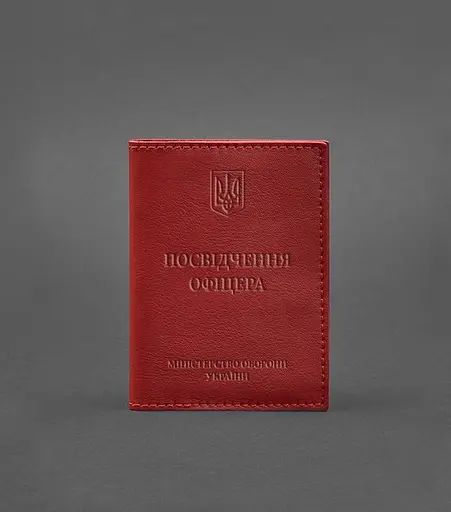 Кожаная обложка для удостоверения офицера 9.0 красная - фото 1