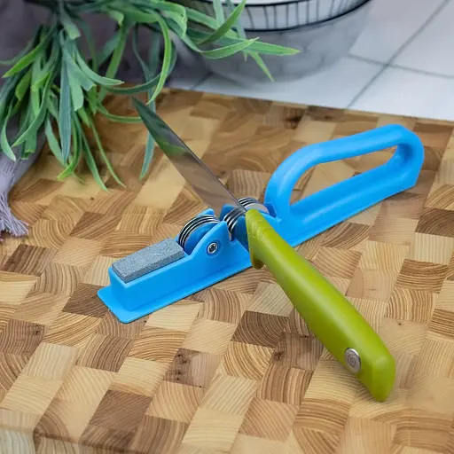 Точилка для кухонных ножей ручная механическая пластиковая с точильным камнем, A-plus Голубой 85441 - фото 3