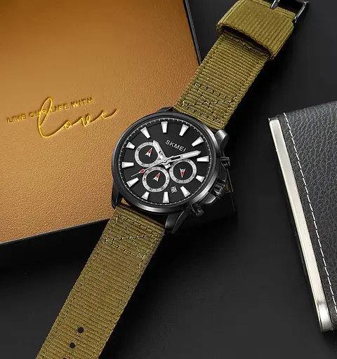 Мужские наручные часы Skmei 2071 на нейлоновом ремешке (Зеленый) - фото 3