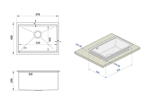Кухонна мийка під стільницю чорне 1.5 мм з PVD покриттям Nett NB-5742, Чорний - фото 11