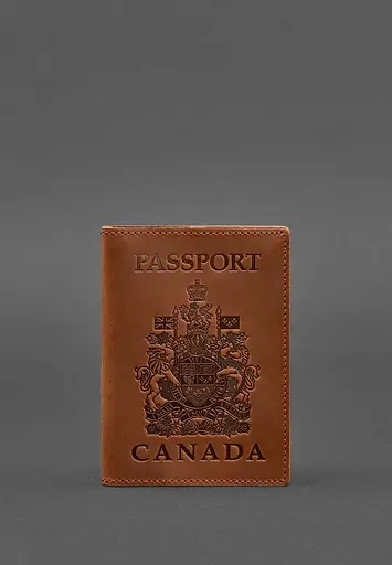 Кожаная обложка для паспорта с канадским гербом светло-коричневая Crazy Horse - фото 2