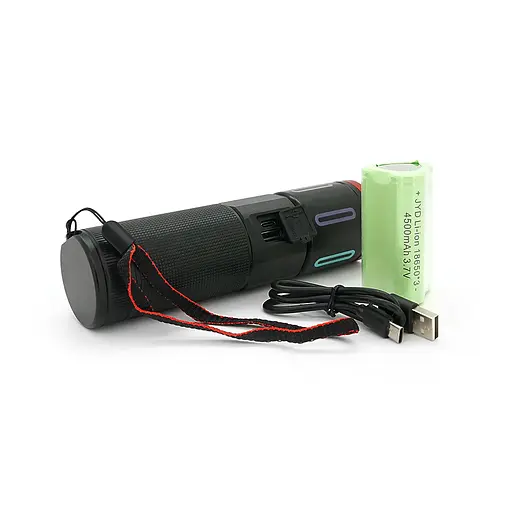 Ліхтар пошуковий BP-536 LED PM60, 3 режими, індикація заряду, живлення від 3*18650, IP65, USB кабель, 210х120х50мм, 0,515кг, Black, BOX - фото 3