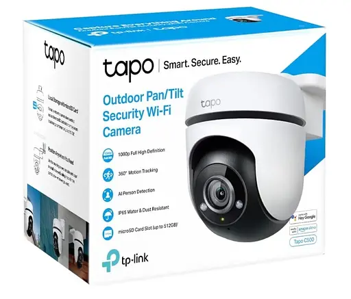 IP-камера TP-Link Tapo C500, White/Black, 3 Мп (1920x1080/15 fps), 1/3` CMOS, H.264, WiFi (2,4 ГГц), день/ночь, ИК-подсветка 850 нм до 30 м, двусторонняя аудиосвязь, microSD, IP65, iOS 10+ / Android 5.0+ - фото 2