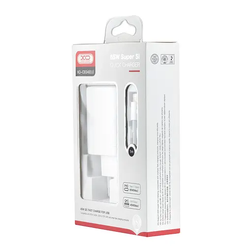 Мережевий зарядний пристрій XO CE04 ( EU ) 65W Fast Charger ( TYPE-C PD65W / USB-A QC45W ) CE with lighting ( NB113 ) cable - фото 2