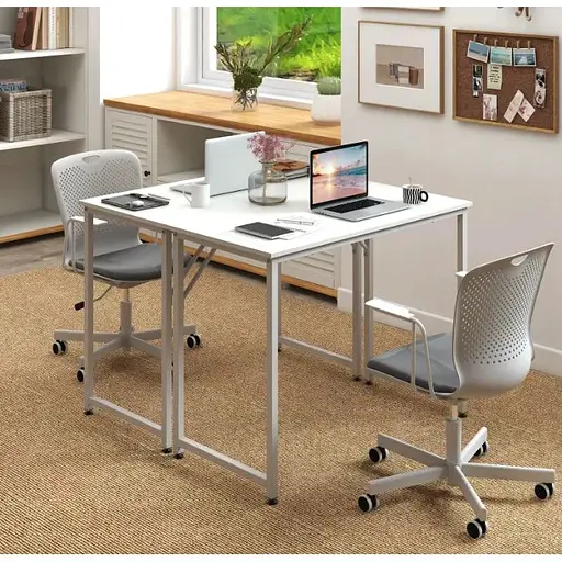 Компьютерный стол Costway Helena с металлическим каркасом белый - фото 2