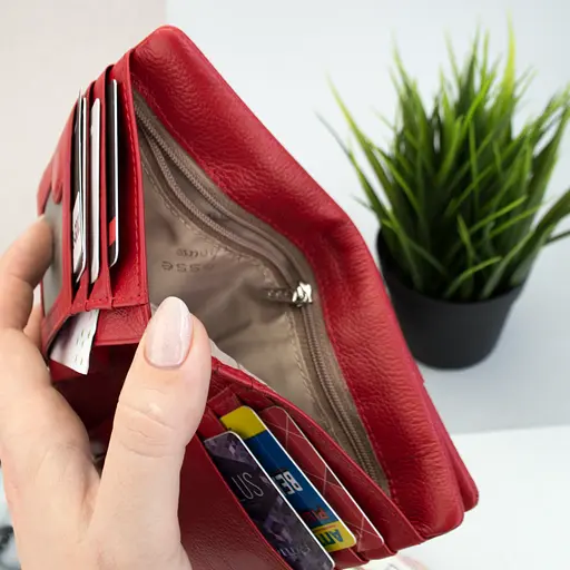 Гаманець жіночий шкіряний De Esse LC14288-GD02 маленький на магніті червоний - фото 6