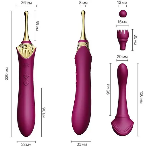 Вагинально-клиторальный вибратор Zalo Bess Velvet Purple мультифункциональный с насадками - фото 2