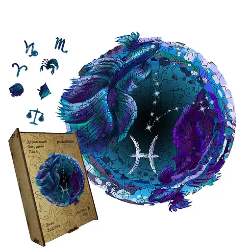 Пазл деревянный Знак Зодиака Рыбы, А3, Картонная коробка 200 элементов