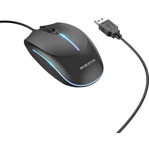 Мишка Borofone BG10 Soaring game luminous wired mouse 1000dpi з підсвіткою чорна - фото 1