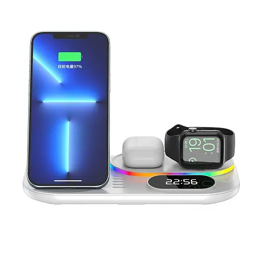 Зарядка Qi 4in1 wireless charger RGB/Clock XYJ A06 сумарно 30 W для Phone/Watch/Earphones - фото 3