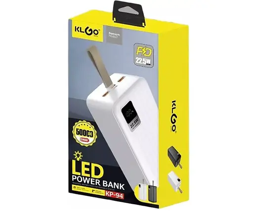 Портативний акумулятор зі швидким заряджанням 22.5 Вт KP-94 2хUSB зовнішній акумулятор PowerBank для телефона 40000 mAh QC Білий - фото 6