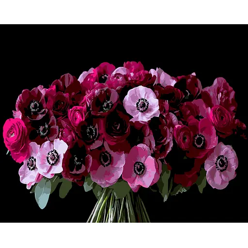 Картина по номерам Strateg Красные анемоны на черном фоне 50 х 40 см (AH1288) - фото 1