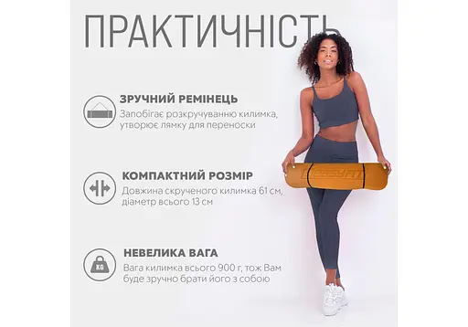 Коврик для йоги и фитнеса EasyFit TPE+TC 6 мм двухслойный + Чехол оранжевый с черным (EF-1924s-ORB) - фото 2