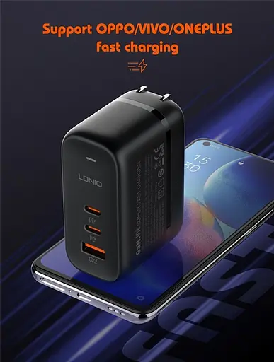Мережевий зарядний пристрій адаптер живлення LDNIO Q366 3 порти 65 W - фото 6