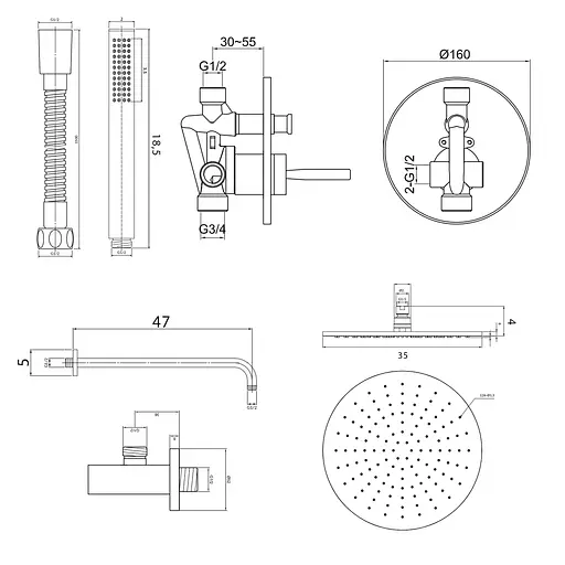 Душева система Kohlman Maxima 35 chrome + BOX прихованого монтажу QW210MR35, Хром - фото 2