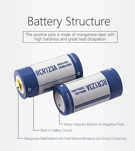 Акумулятор Keeppower 16340 RCR123A Li-ion 3.0 В 860 mAh з microUSB (Синій з білим) - фото 4