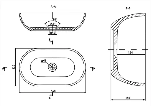Раковина матова накладна Amidicon Savanna 56 560x320 з литого каменю SAVANNA_56_MAT, Білий матовий - фото 6